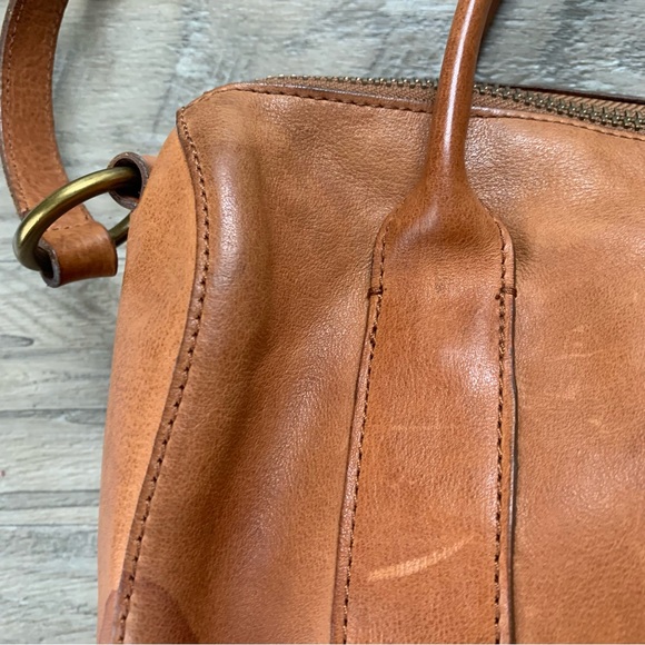 Madewell Prague Satchel Leather Tan Crossbody Bag Water Stains - Picture 3 of 16
